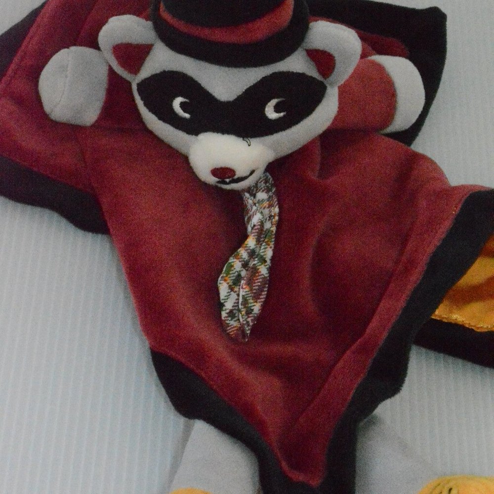 Baby Starters Mustache Bandit Raccoon Lovey Plush Security Blanket Rattle Toy - Picture 6 of 6